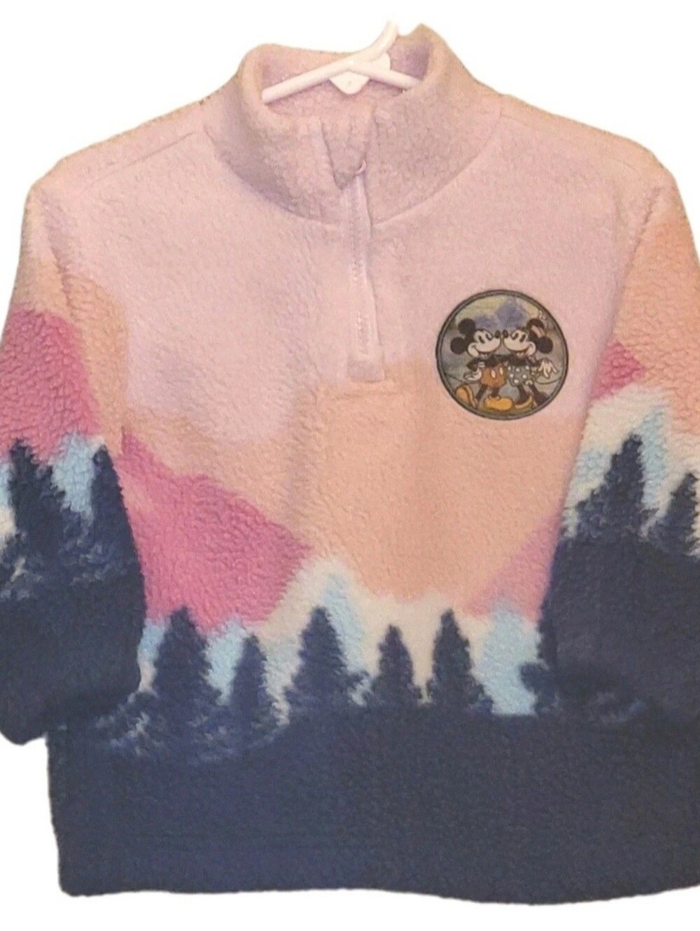 DISNEY Mickey & Minnie Mouse Girls Fleece 1/4 Zip Pullover 2T Pink Blue